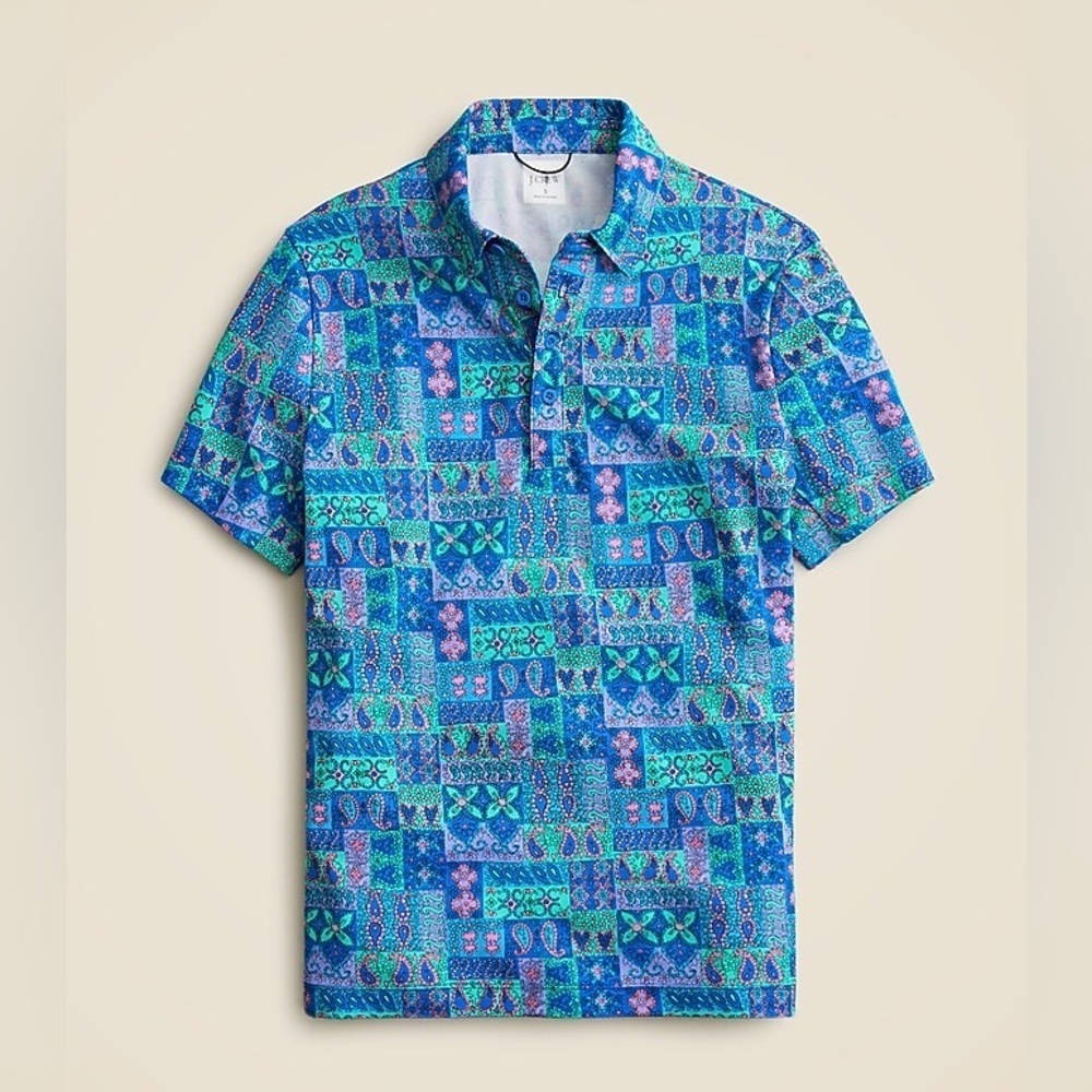 J Crew Performance Polo Shirt With COOLMAX in print size Large pattern golf tee